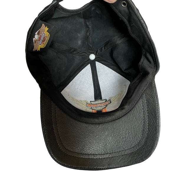 Vintage Genuine Leather Harley Davidson Strap-back  Motorcycle Riding Hat Cap - Picture 14 of 16